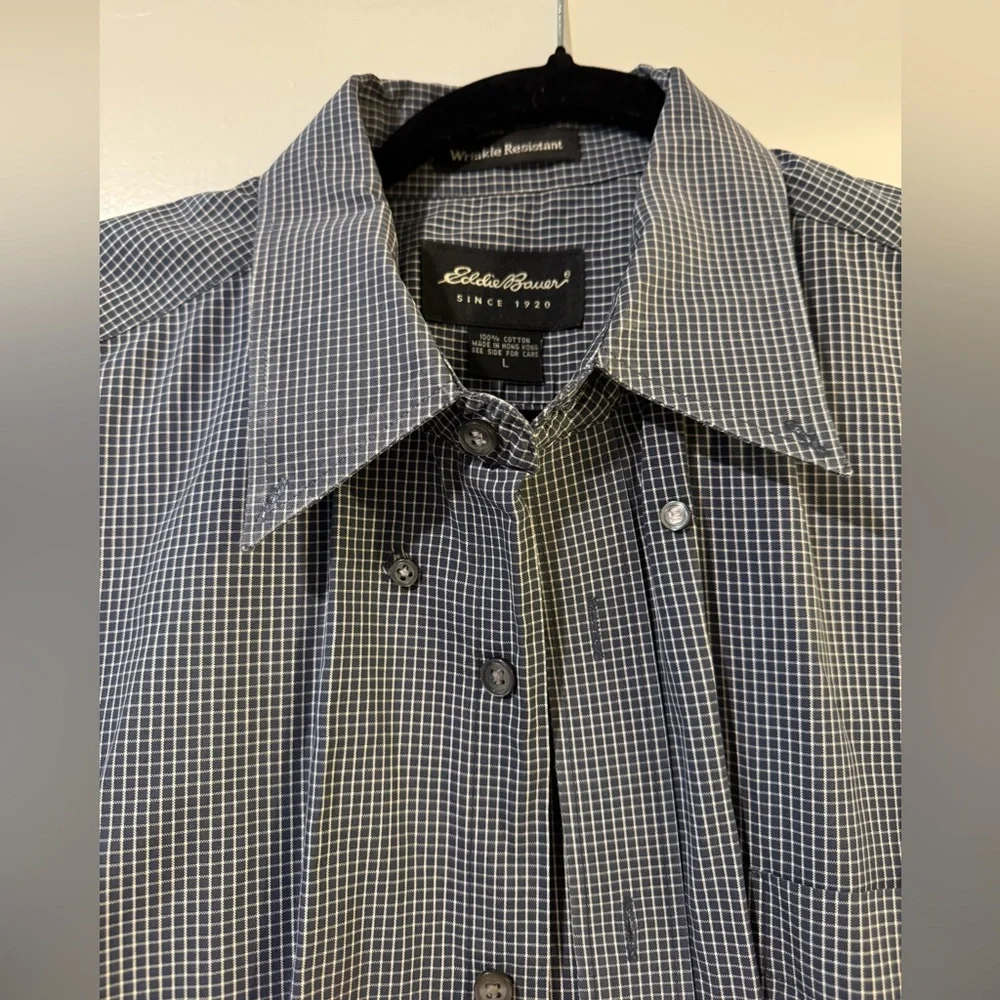 Eddie Bauer vintage navy and White Checkered Shirt - Picture 2 of 4